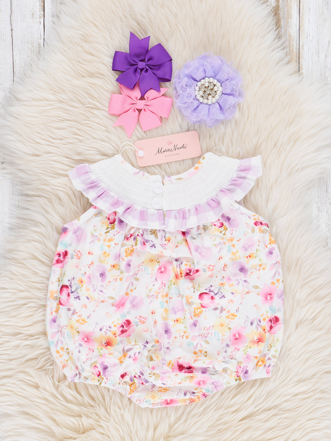 Lilac Butterfly Garden Smocked Bubble