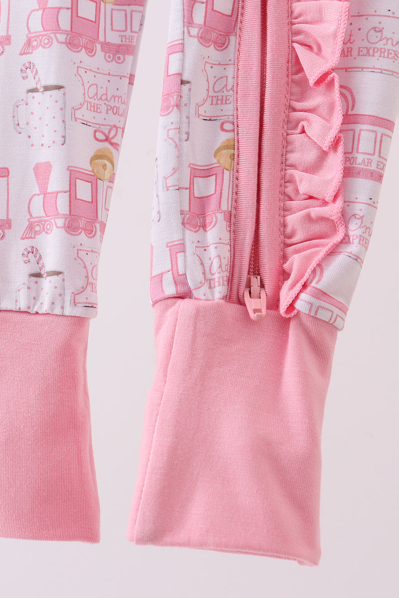 Abby & Evie
Pink train bamboo pajamas zipper romper