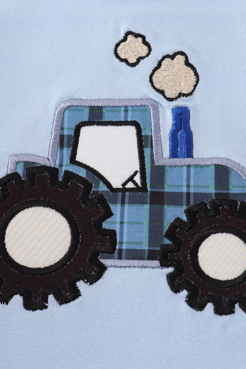 Abby & Evie
Blue tractor applique top
