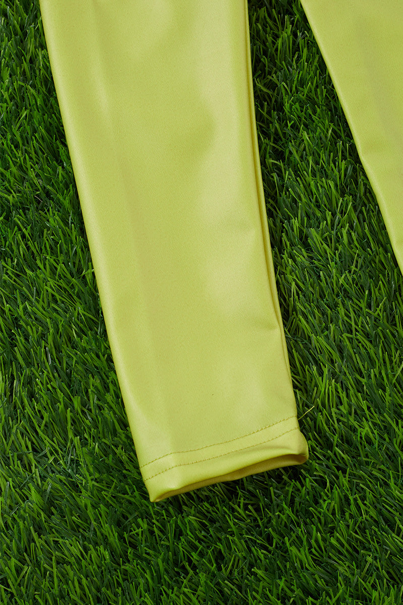 Green satin silk stretchy leggings