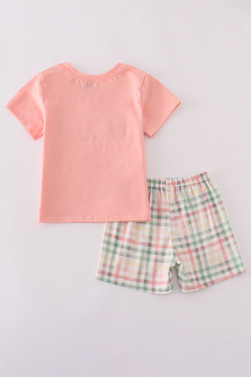 Abby & Evie
Crab embroidery plaid shorts set