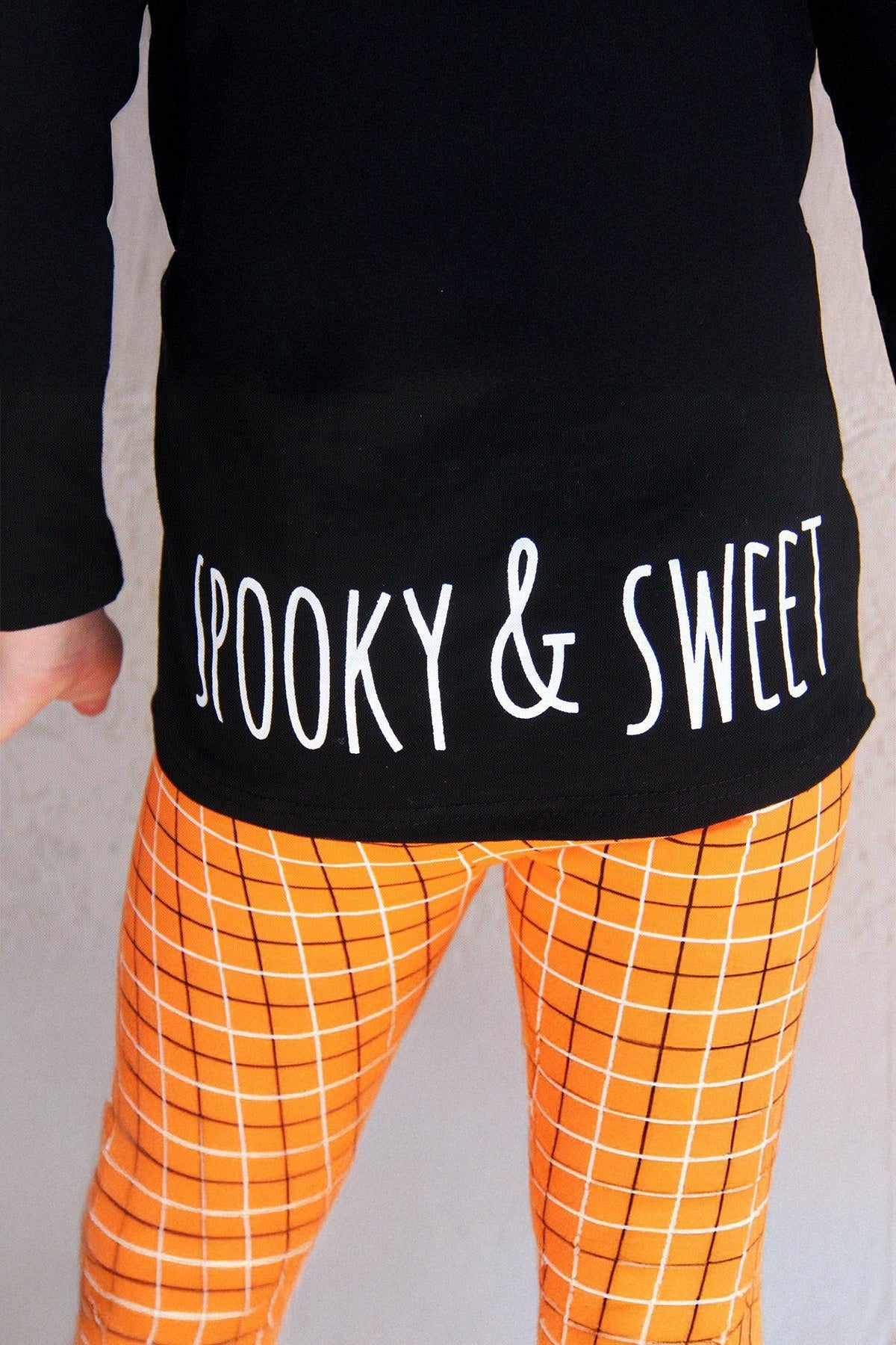 Black Cat Orange Plaid Hoodie Set