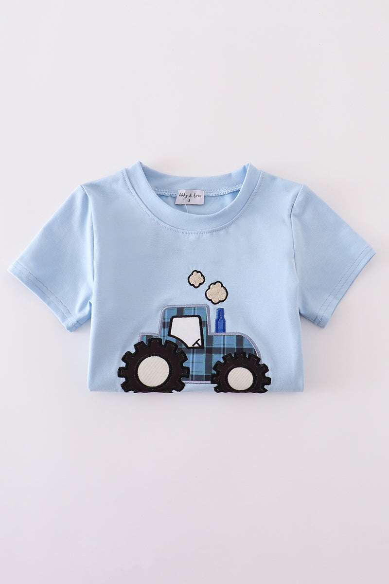 Abby & Evie
Blue tractor applique top