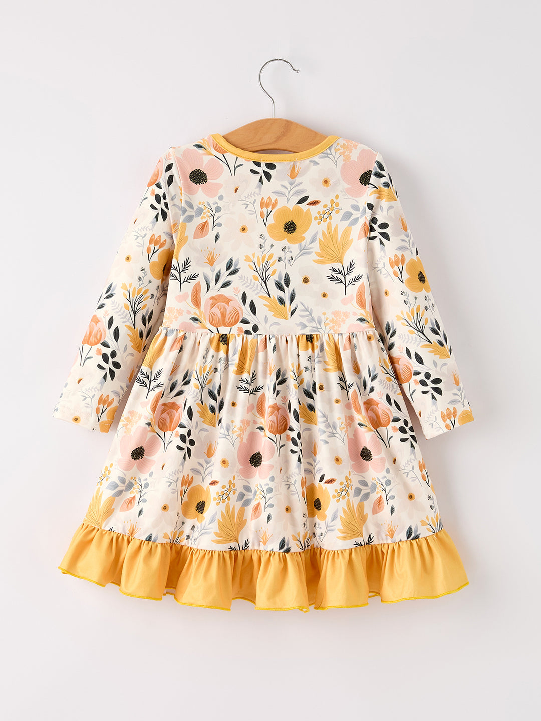 Fall/Winter Floral Long Sleeve Ruffled Girls Dress