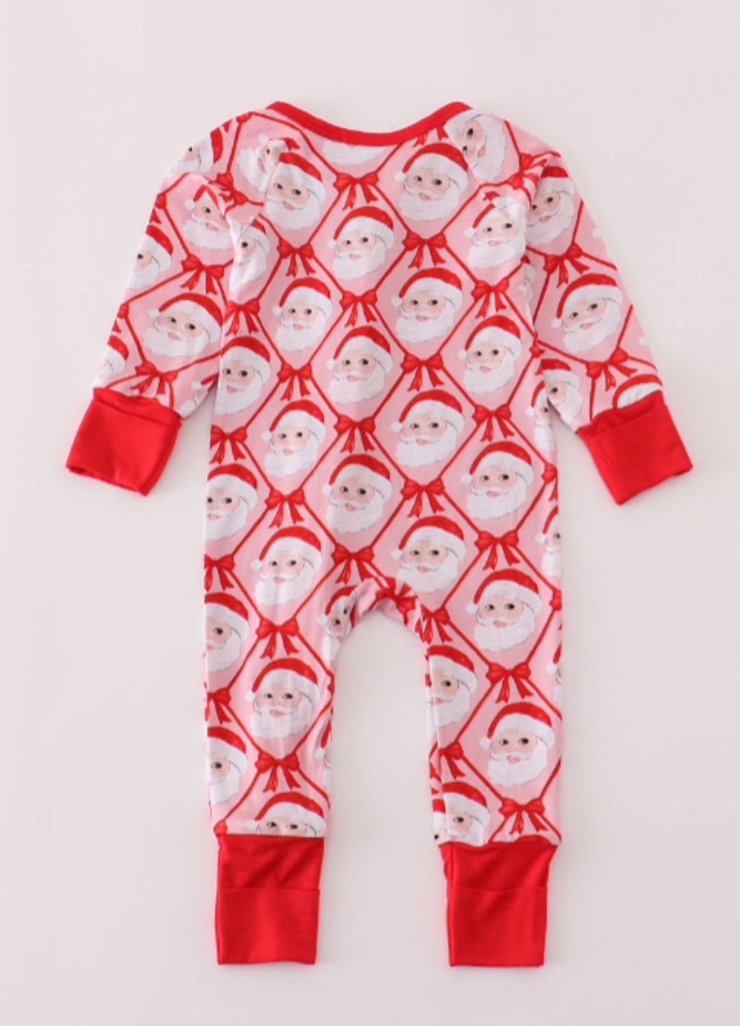 Red santa claus print bamboo pajamas ruffle romper