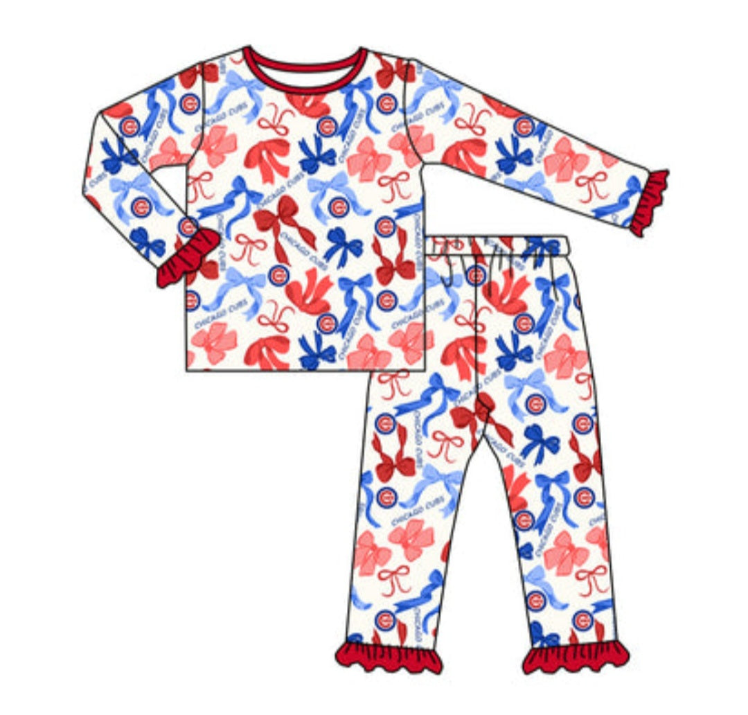 Cubs Bow Ruffle Long Sleeve Pajama Set