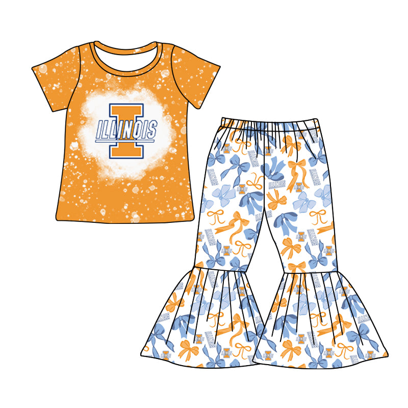Illini Bleached Top and Bow Flare Pant Set