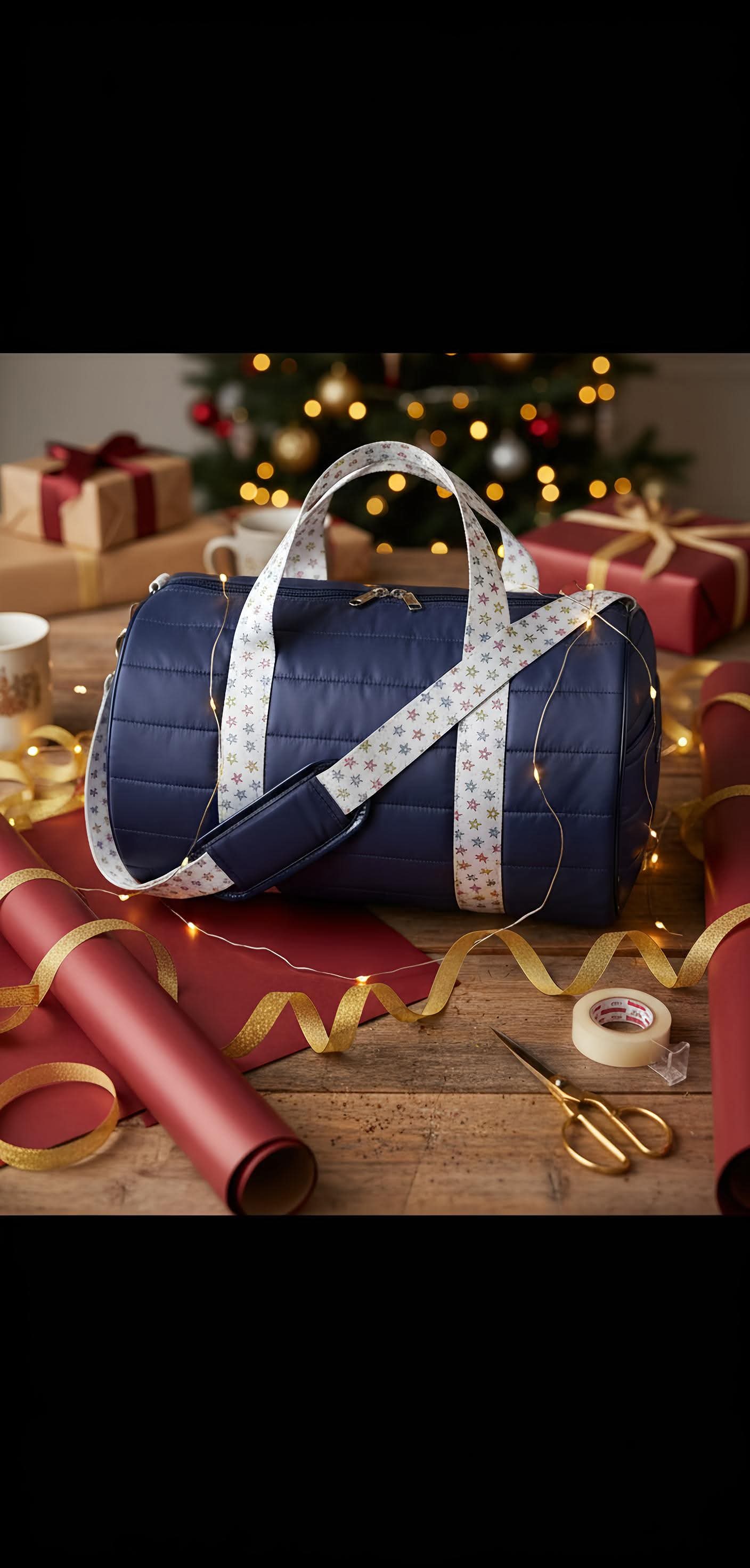 Navy Puffer Duffle with Multi Star Strap