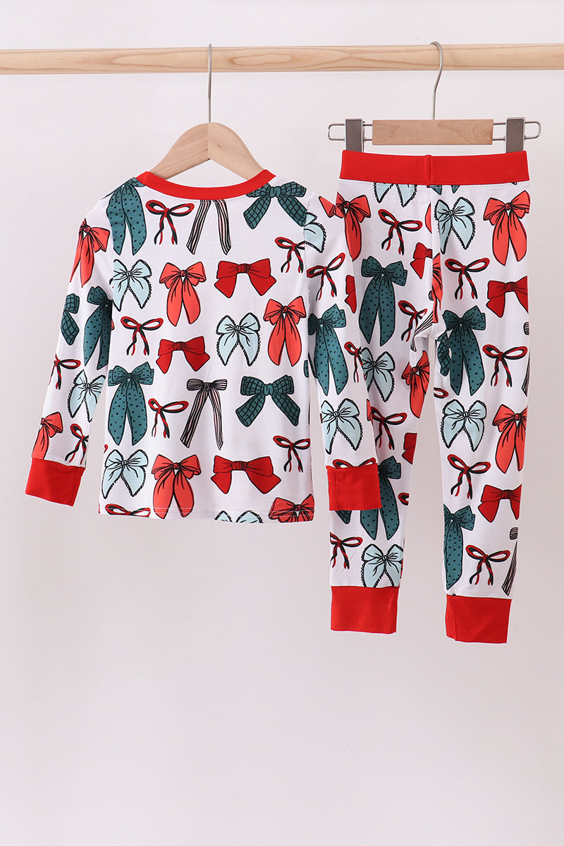 Abby & Evie
Red bow bamboo girl pajamas pants set