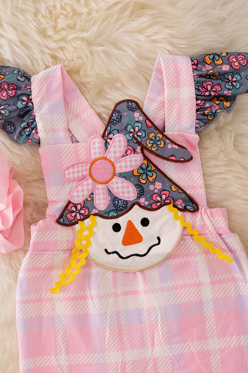 Pink plaid scare crow applique romper