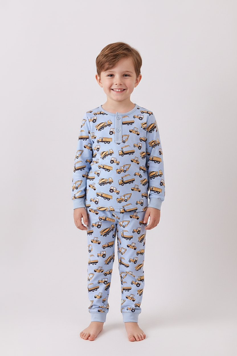 Abby & Evie Premium
Premium blue excavator print bamboo pants set