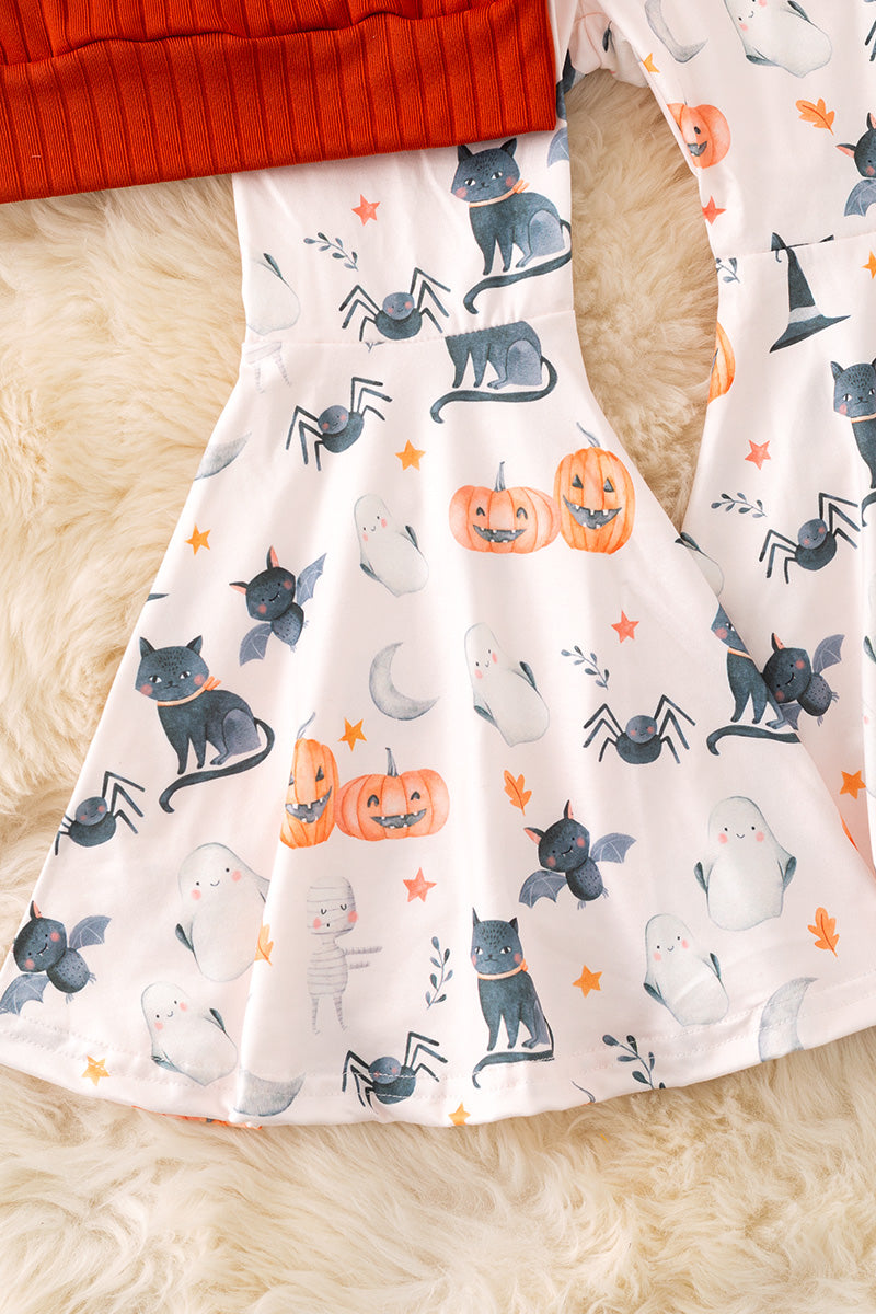 Spooky applique bubble sleeve top and bell bottoms