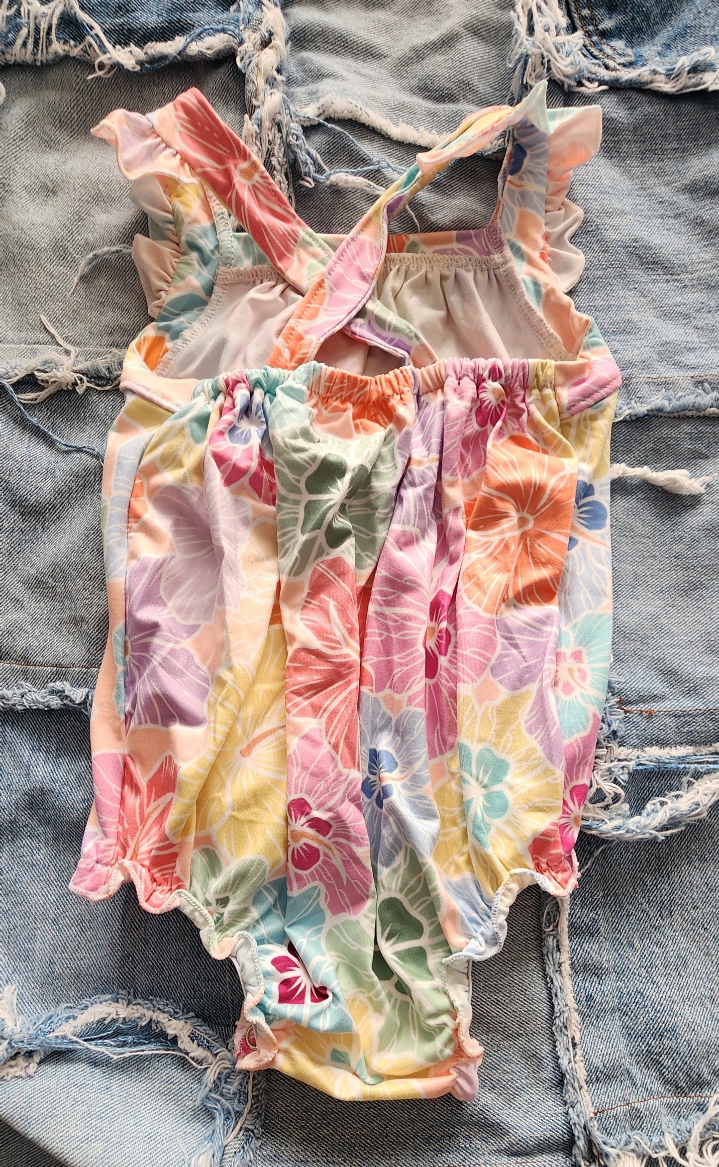 Hibiscus Floral Ruffle Cross Back Romper