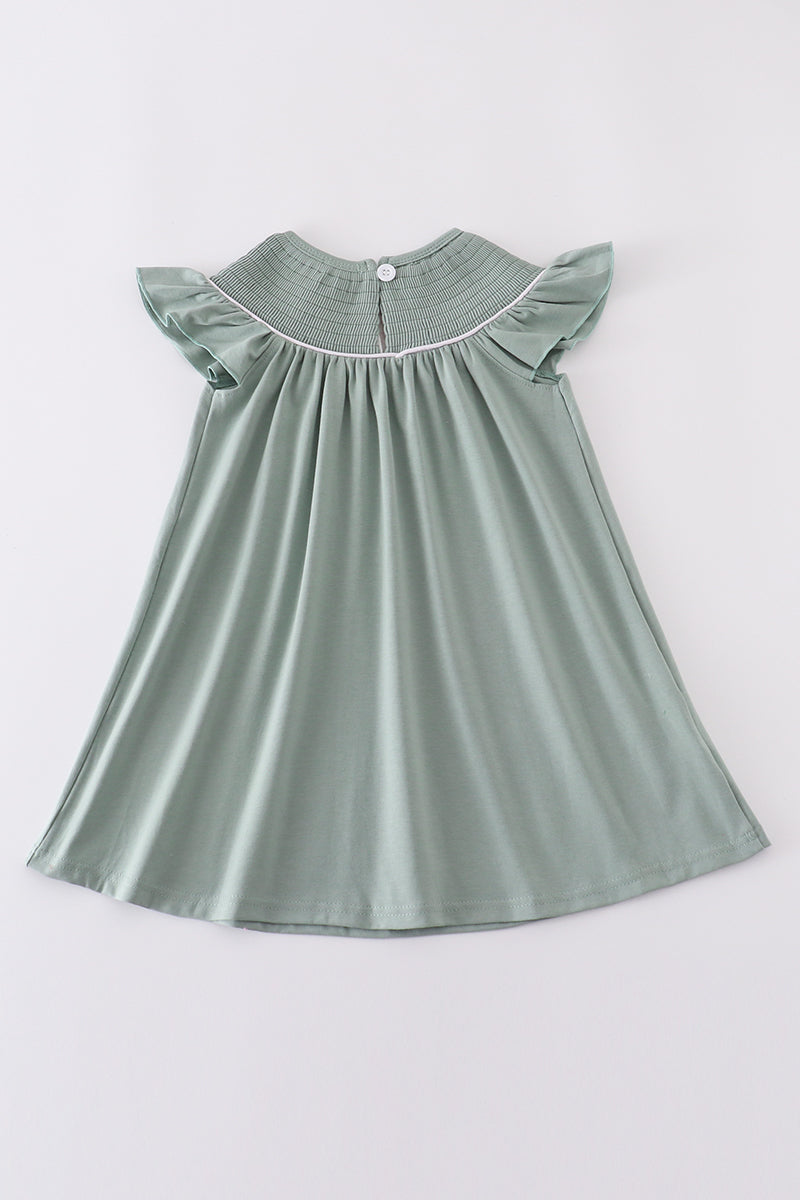 Abby & Evie
Sage sand dollar embroidery smocked girl dress