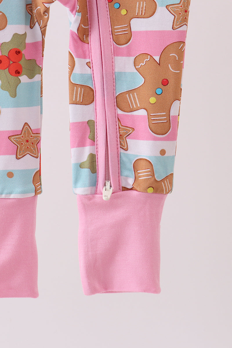 Abby & Evie
Pink christmas gingerbread bamboo pajamas zipper romper