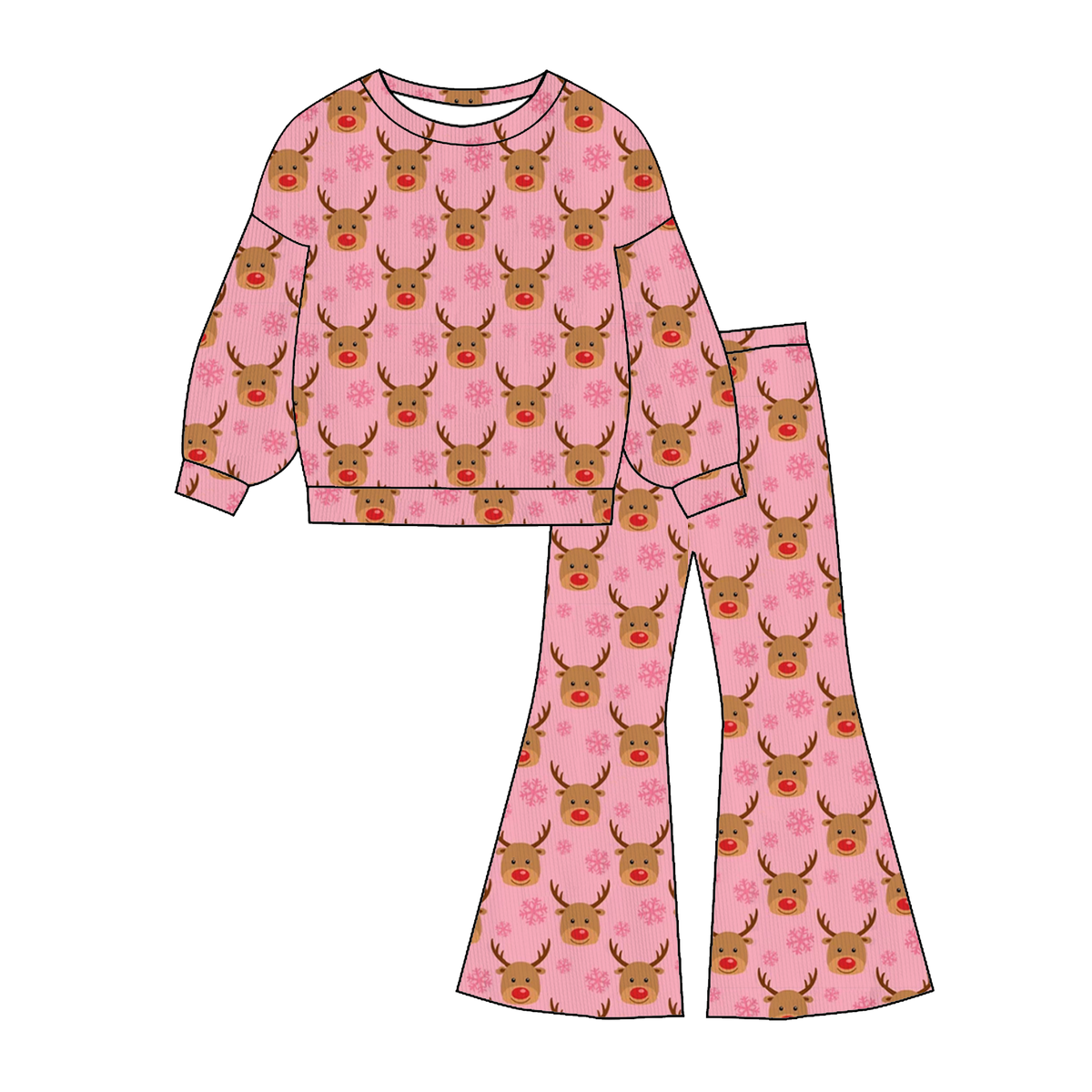 Reindeer Snowflake Print Sweatshirt Flare Set