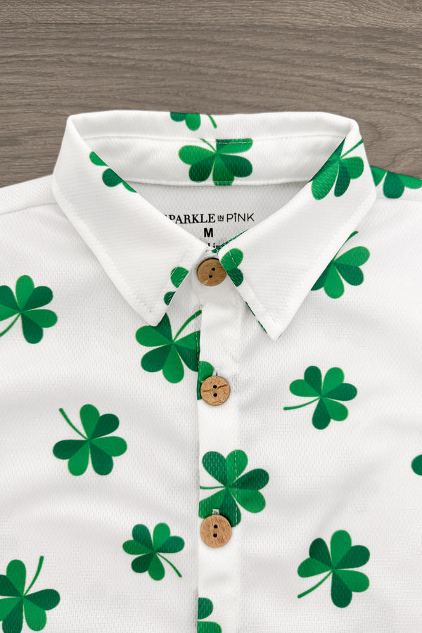 White Shamrock Button Down Top