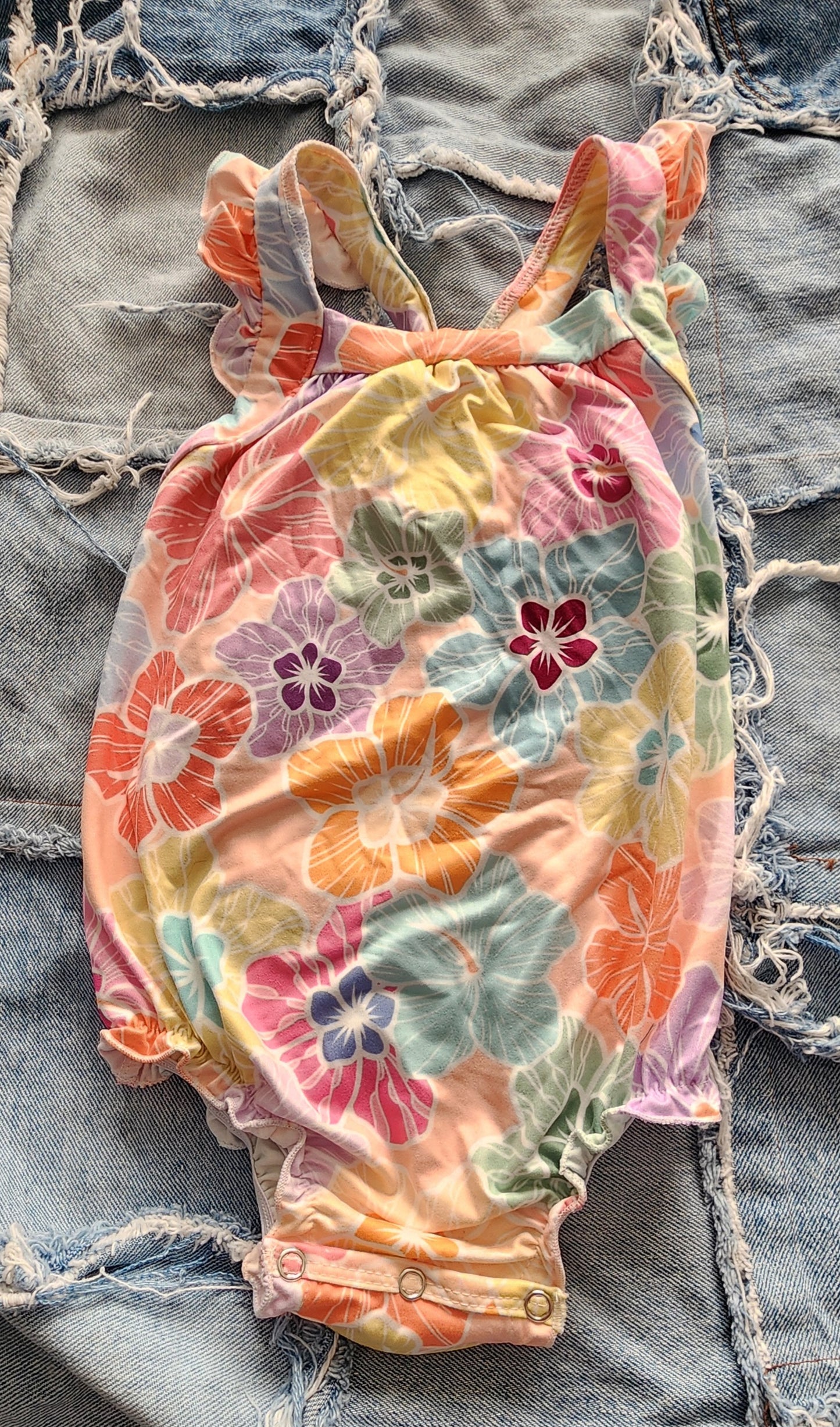 Hibiscus Floral Ruffle Cross Back Romper