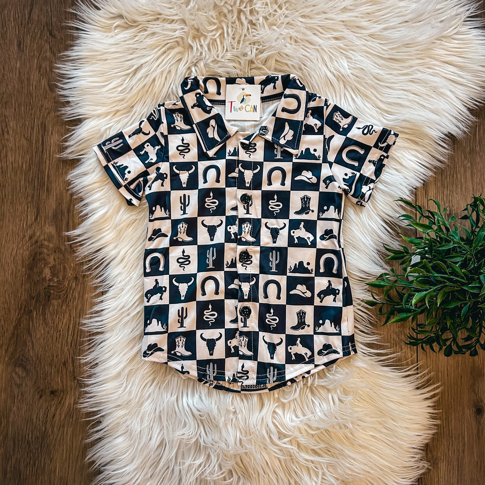 Western Checkerboard Button Up