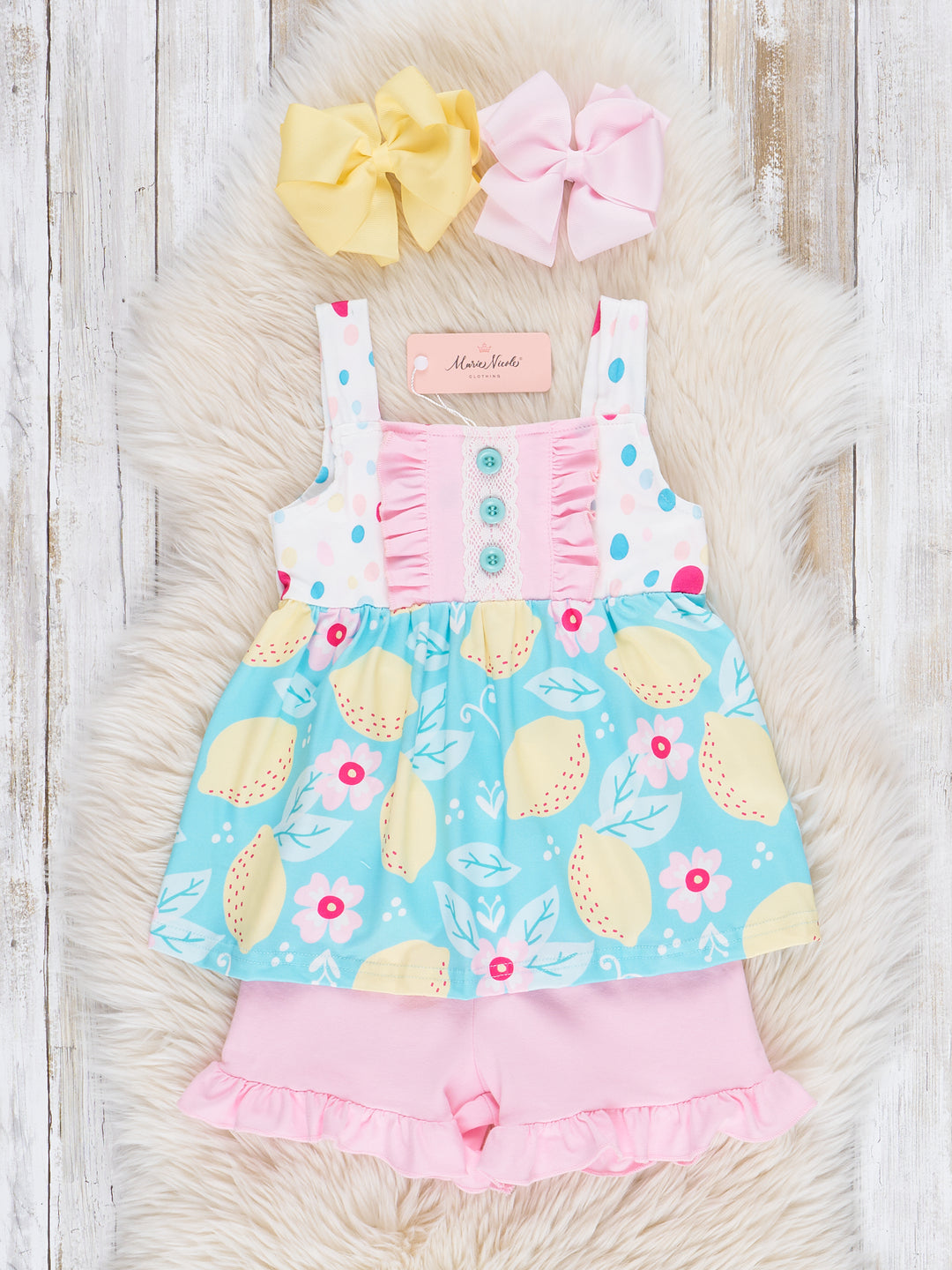Teal Lemon Drops Ruffle Outfit