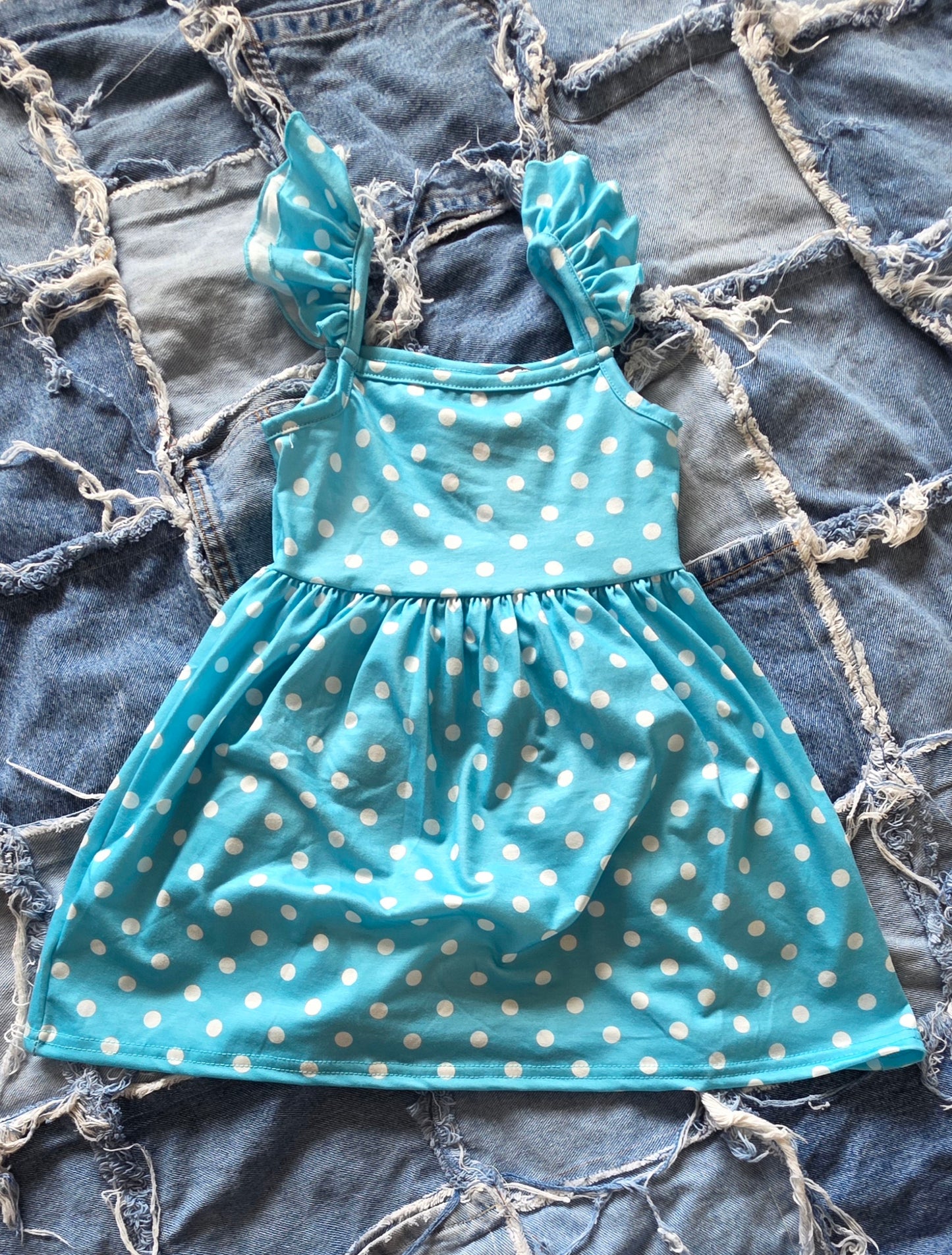 Girls Vibrant Blue Polka Dot Dress