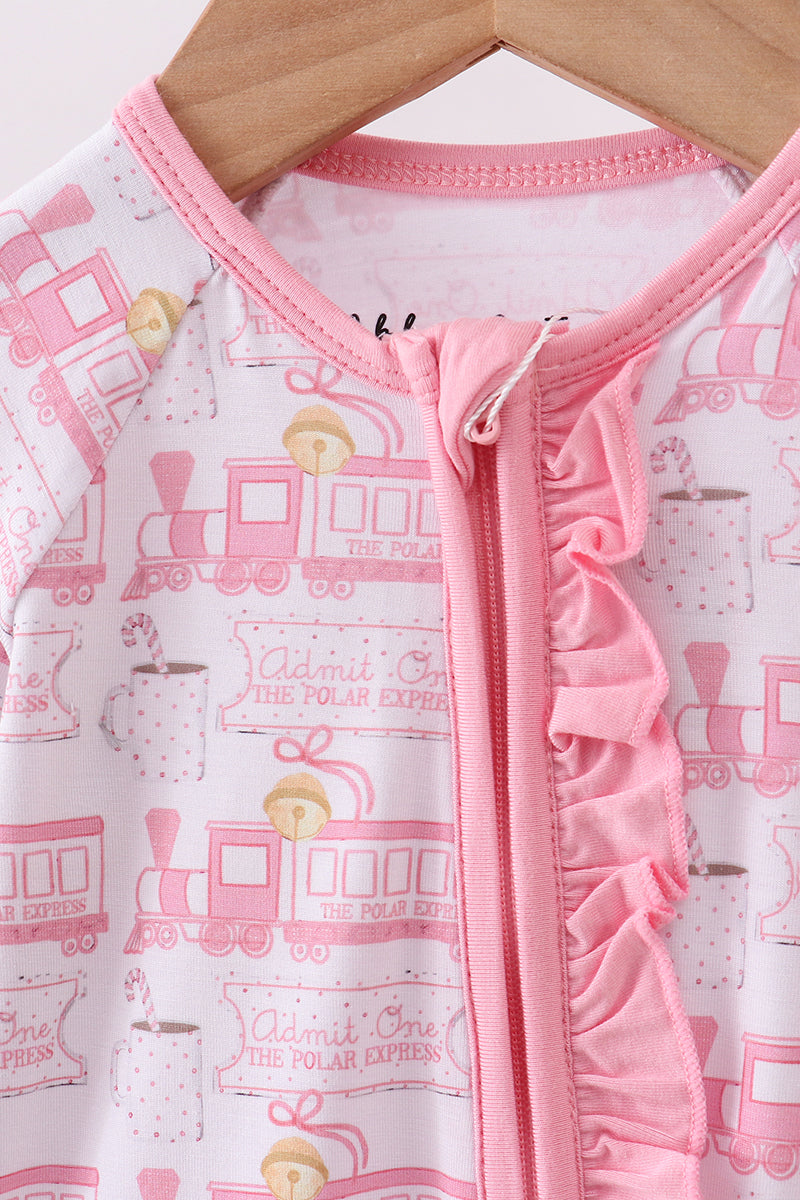 Abby & Evie
Pink train bamboo pajamas zipper romper
