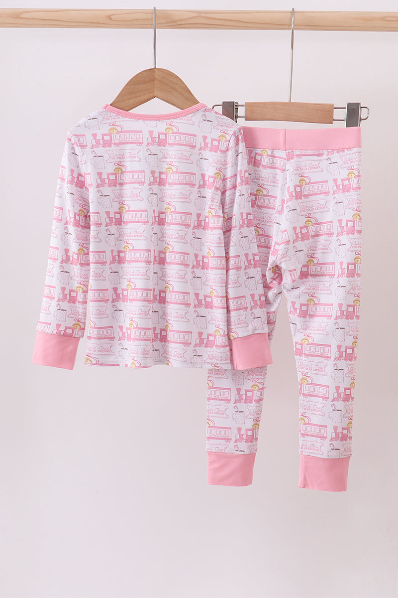 Abby & Evie
Pink train bamboo pajamas set