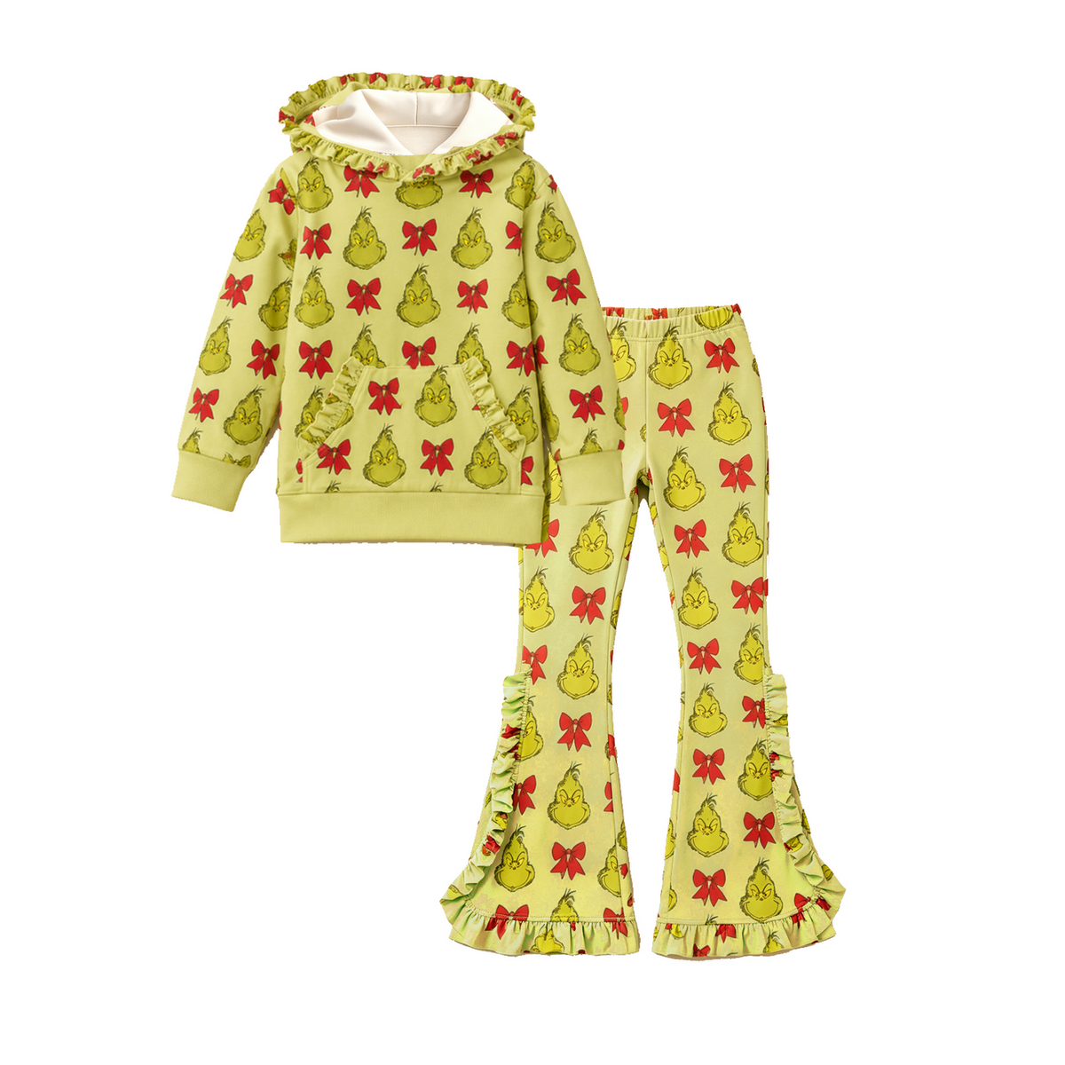 Grinch Christmas Ruffle Hoodie Set