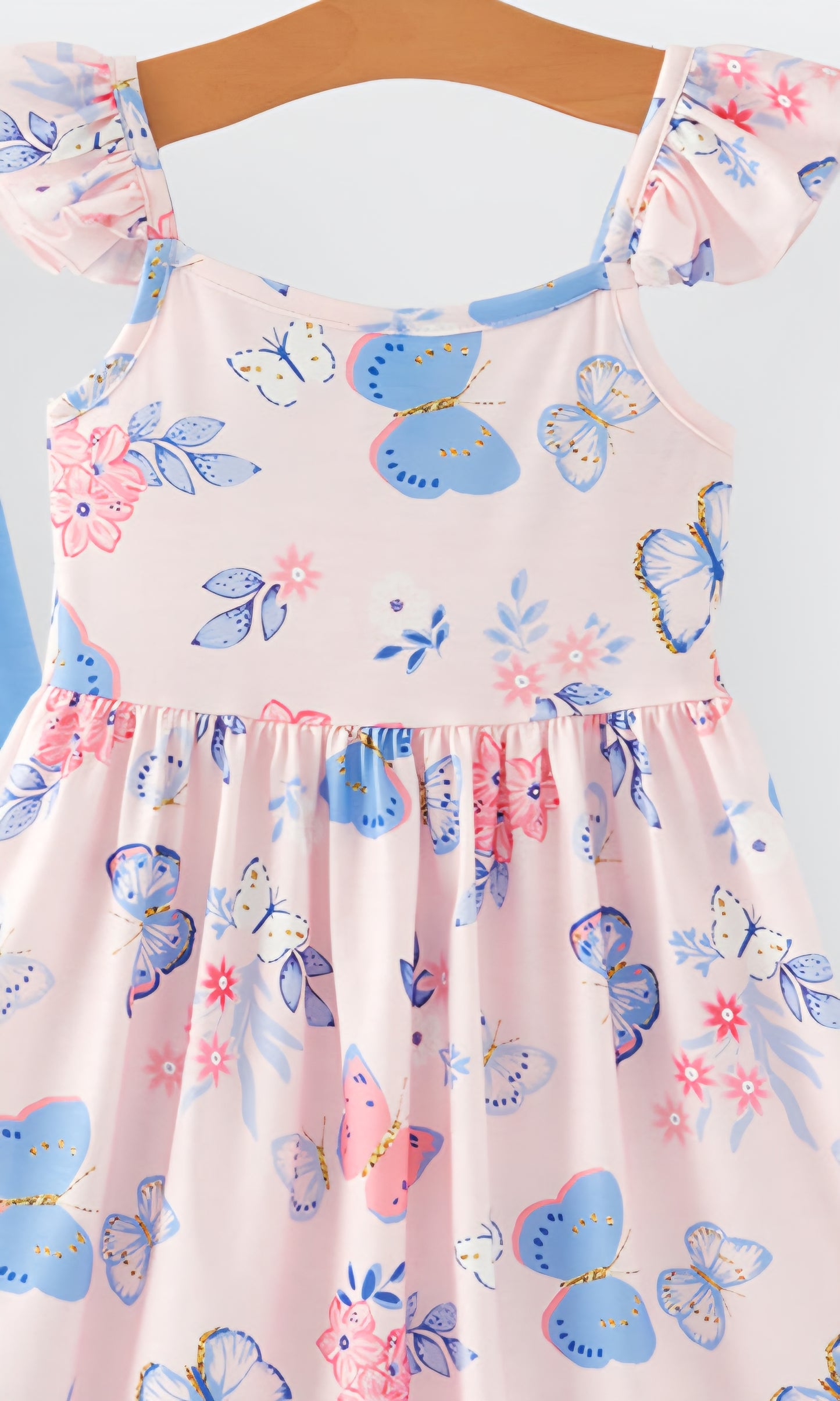 Blue Butterfly Girls Suspender Dress