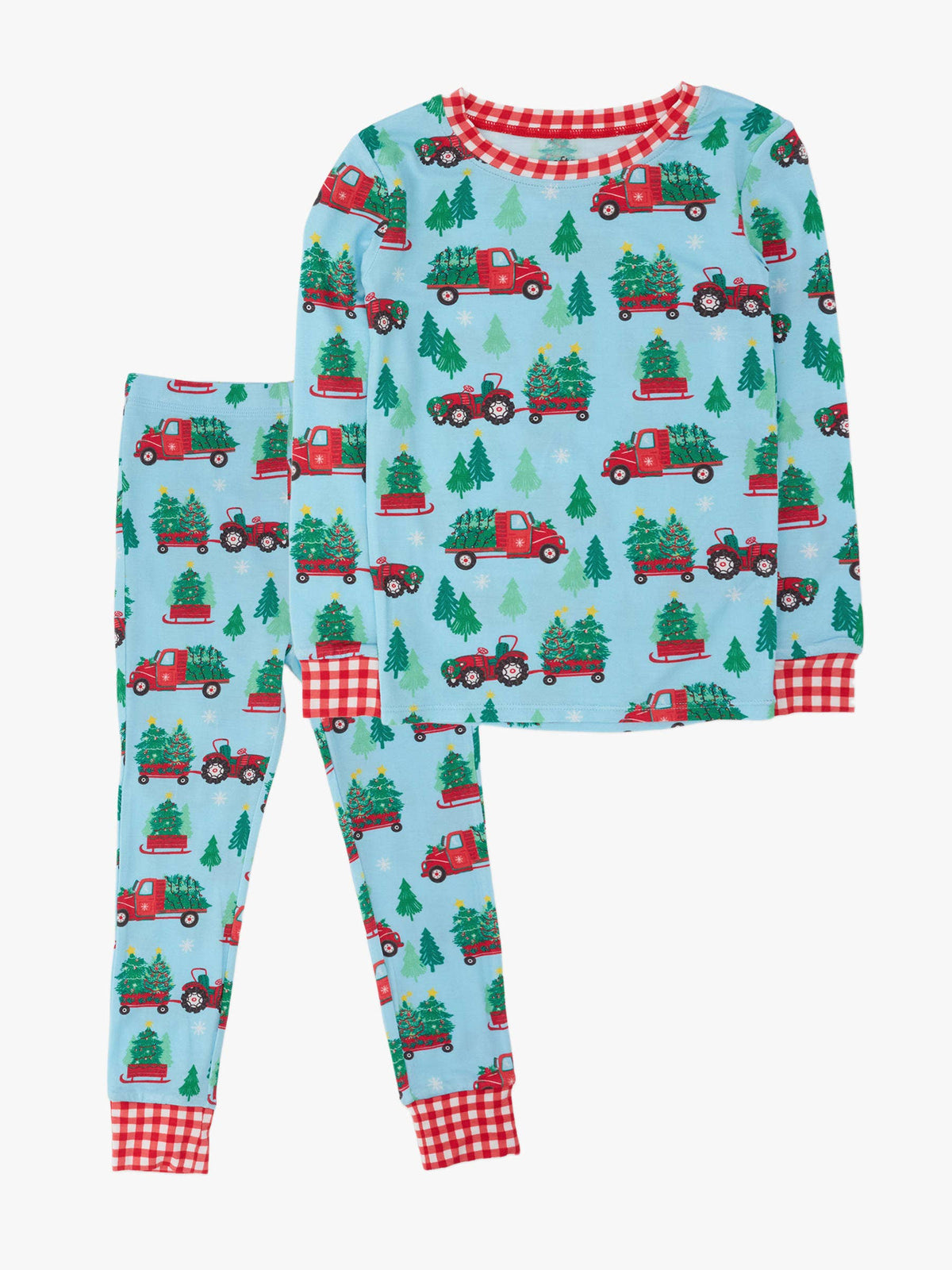 SoftSnooze™ Kids Bamboo Viscose Christmas Tree Farm Trucks Long Sleeve Pajama Set