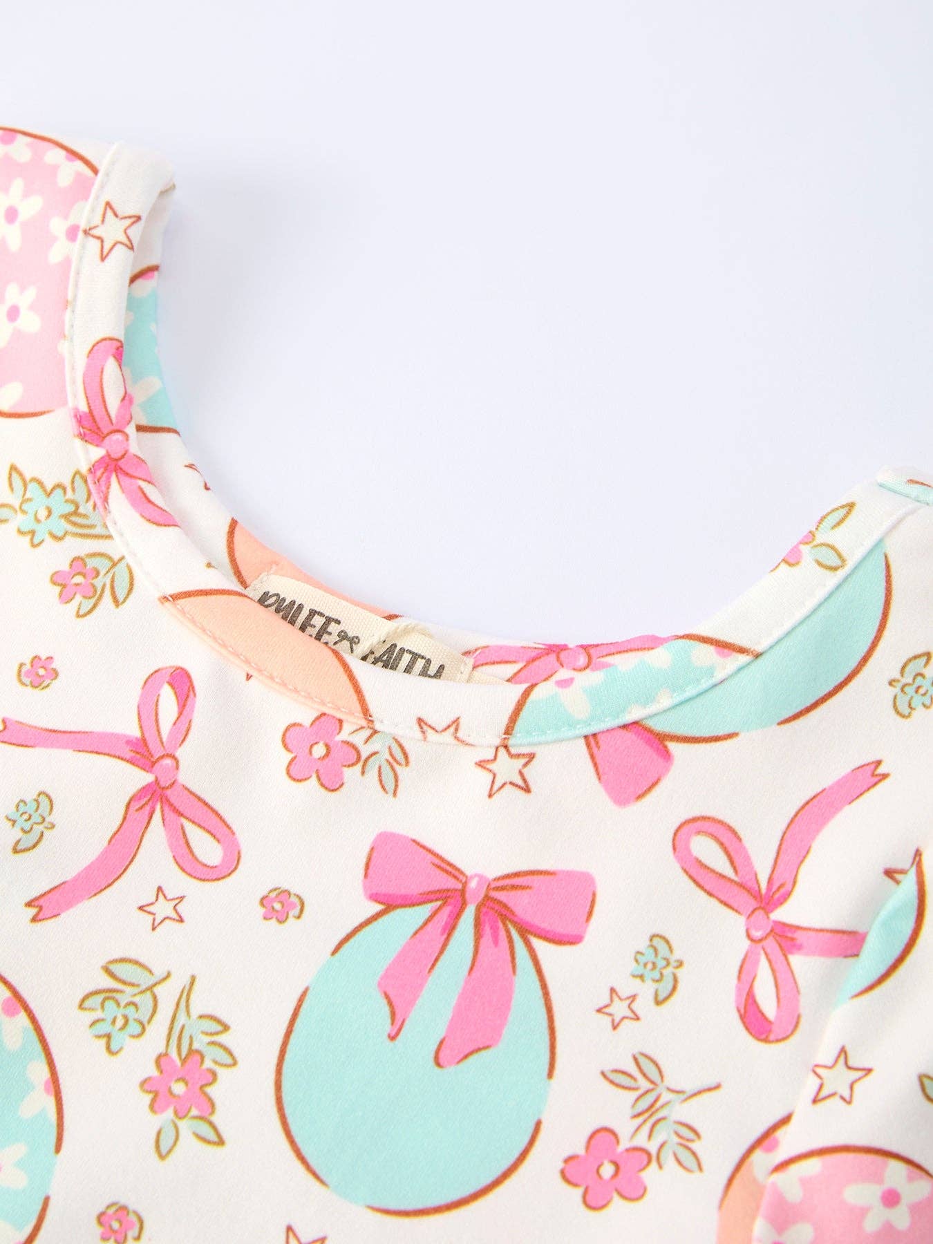 Easter Egg Bow Print Girls Short Sleeve Dress