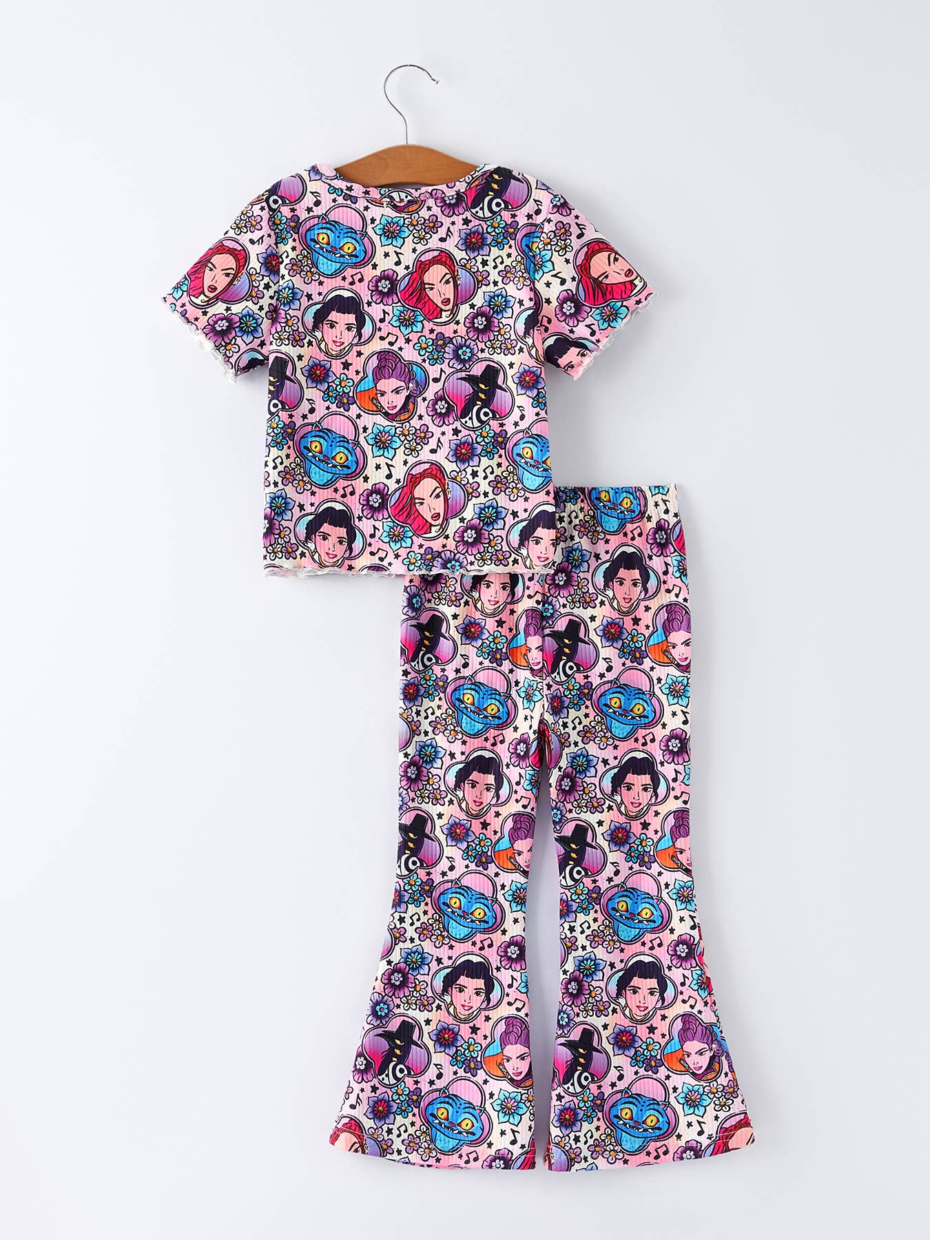Girls Character Space Print Flare Outfit