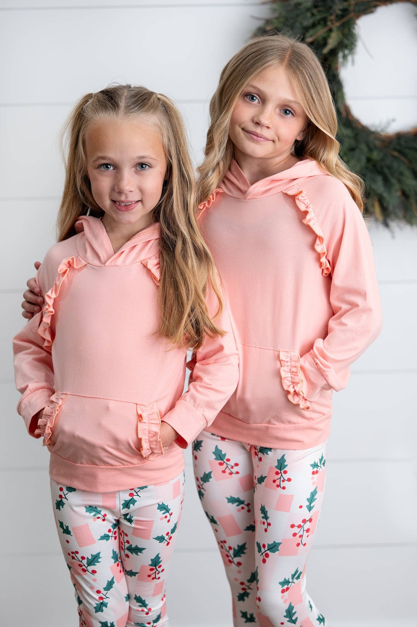 Blush Ruffle Hoodie & Holly Check Pant Set