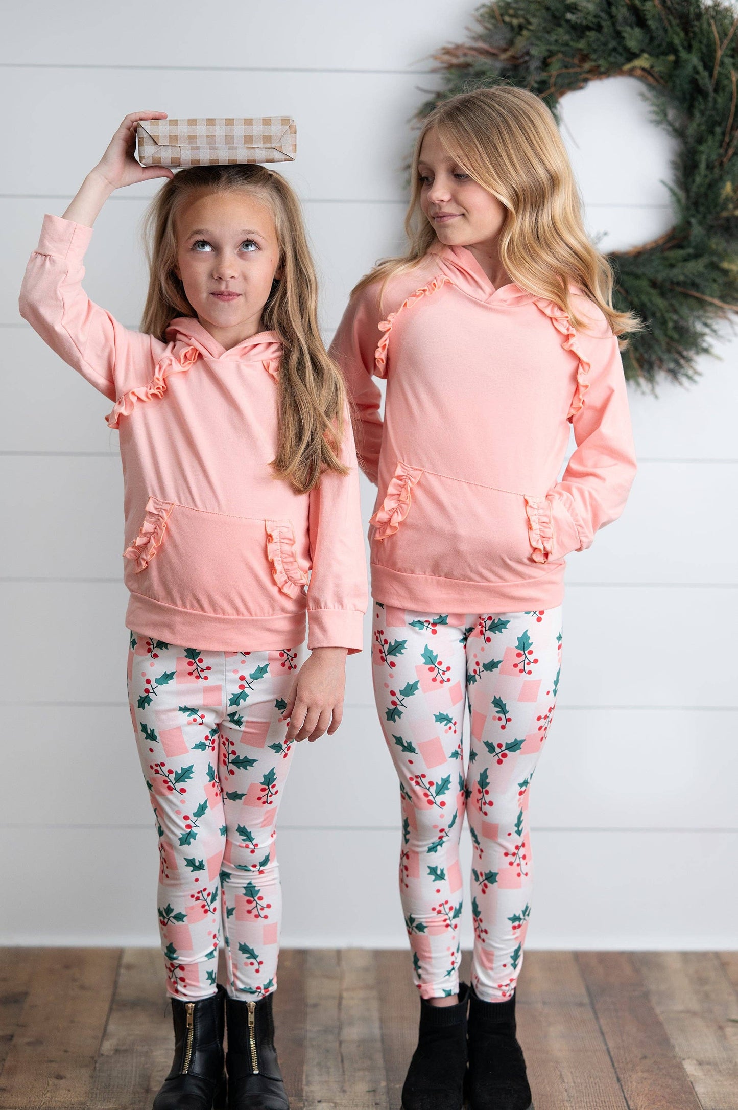 Blush Ruffle Hoodie & Holly Check Pant Set
