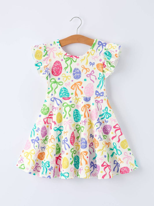 Rainbow Easter Egg Bow Girls Dress