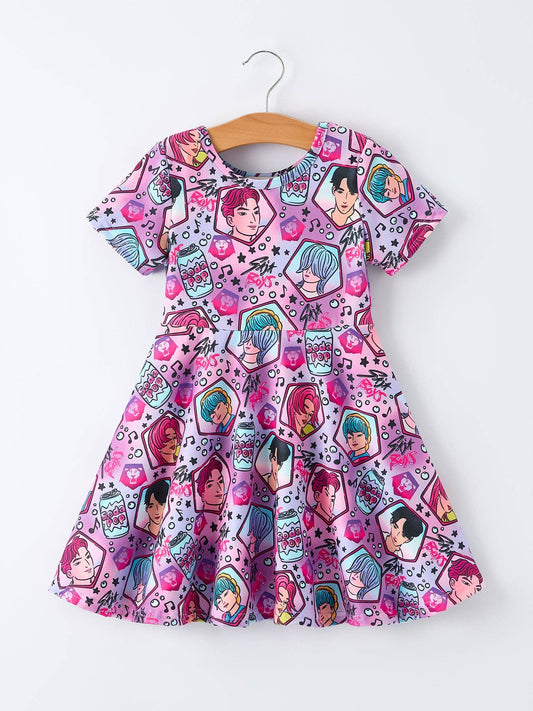 (ETA 3/12/26) Summer Pop Star Print Purple Girl Twirly Dress