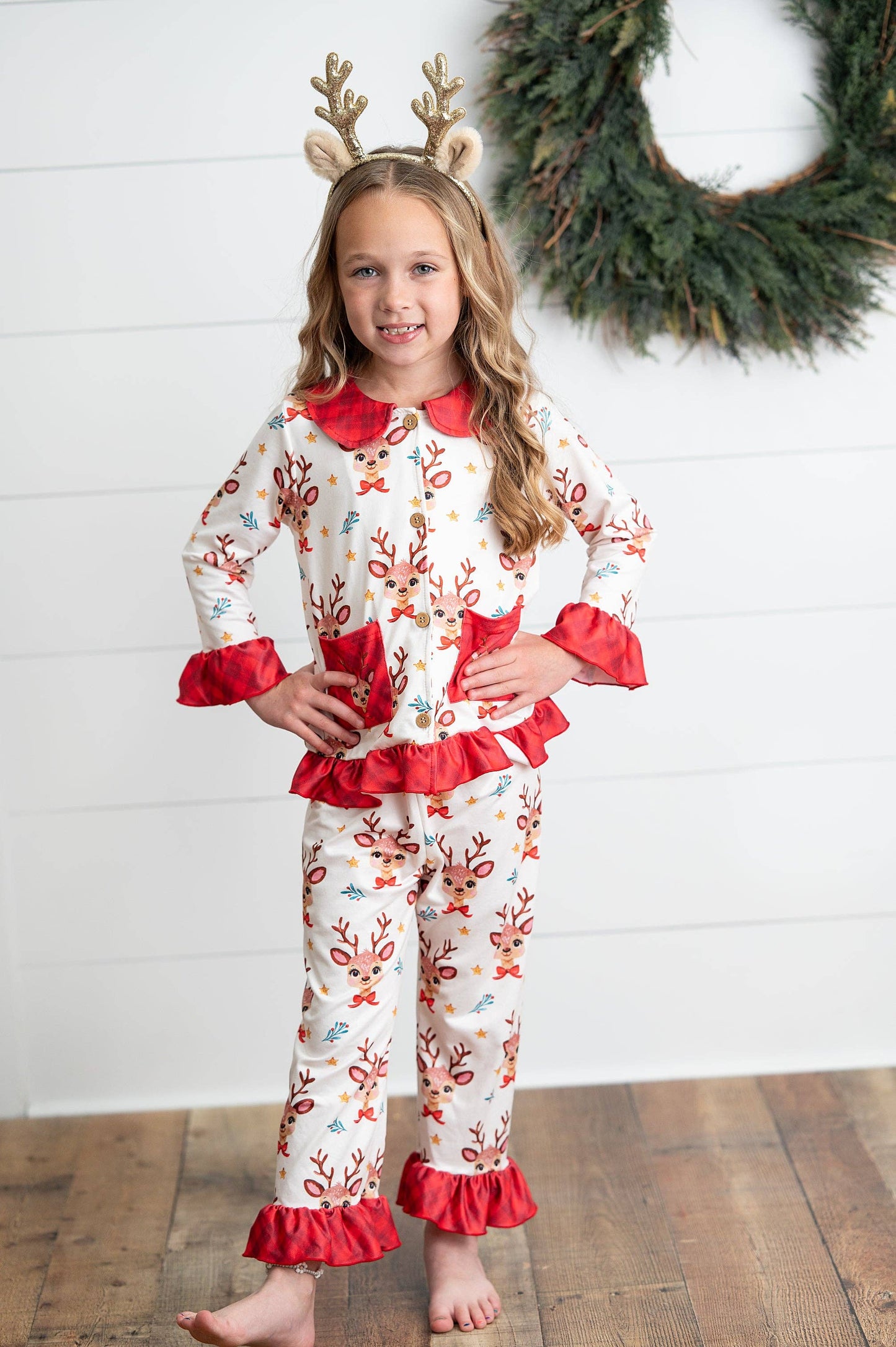 Reindeer Pocket Button Holiday Lounge Play Ruffle Set