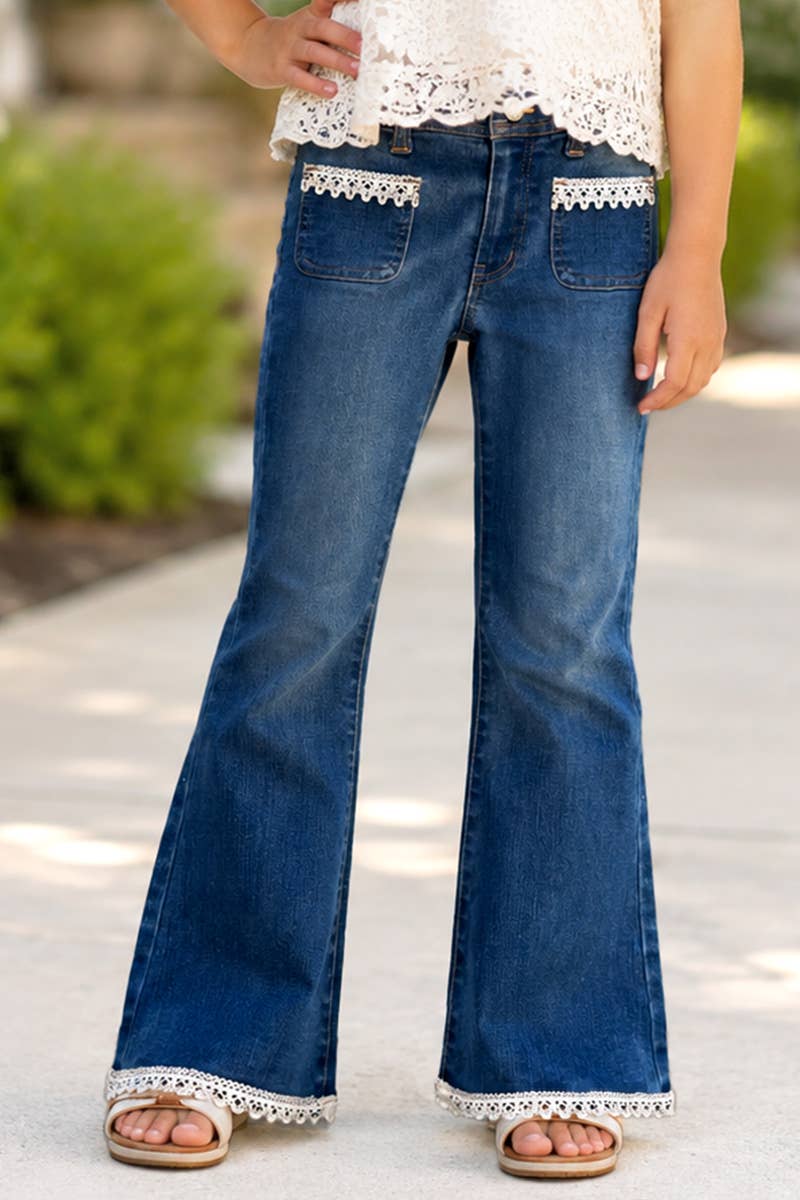 Girl's Flare Leg Denim Jean w/ Crochet Trim