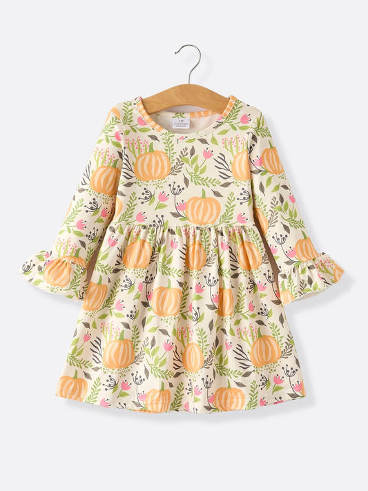 Pumpkin Floral Fall Dress