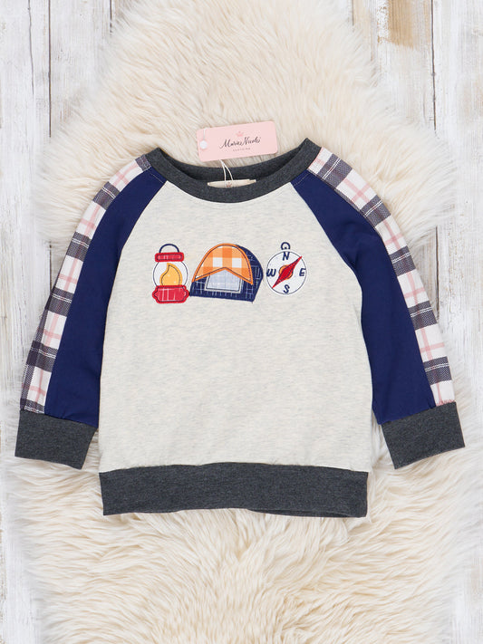Heather Grey Embroidered Campfire Raglan Shirt