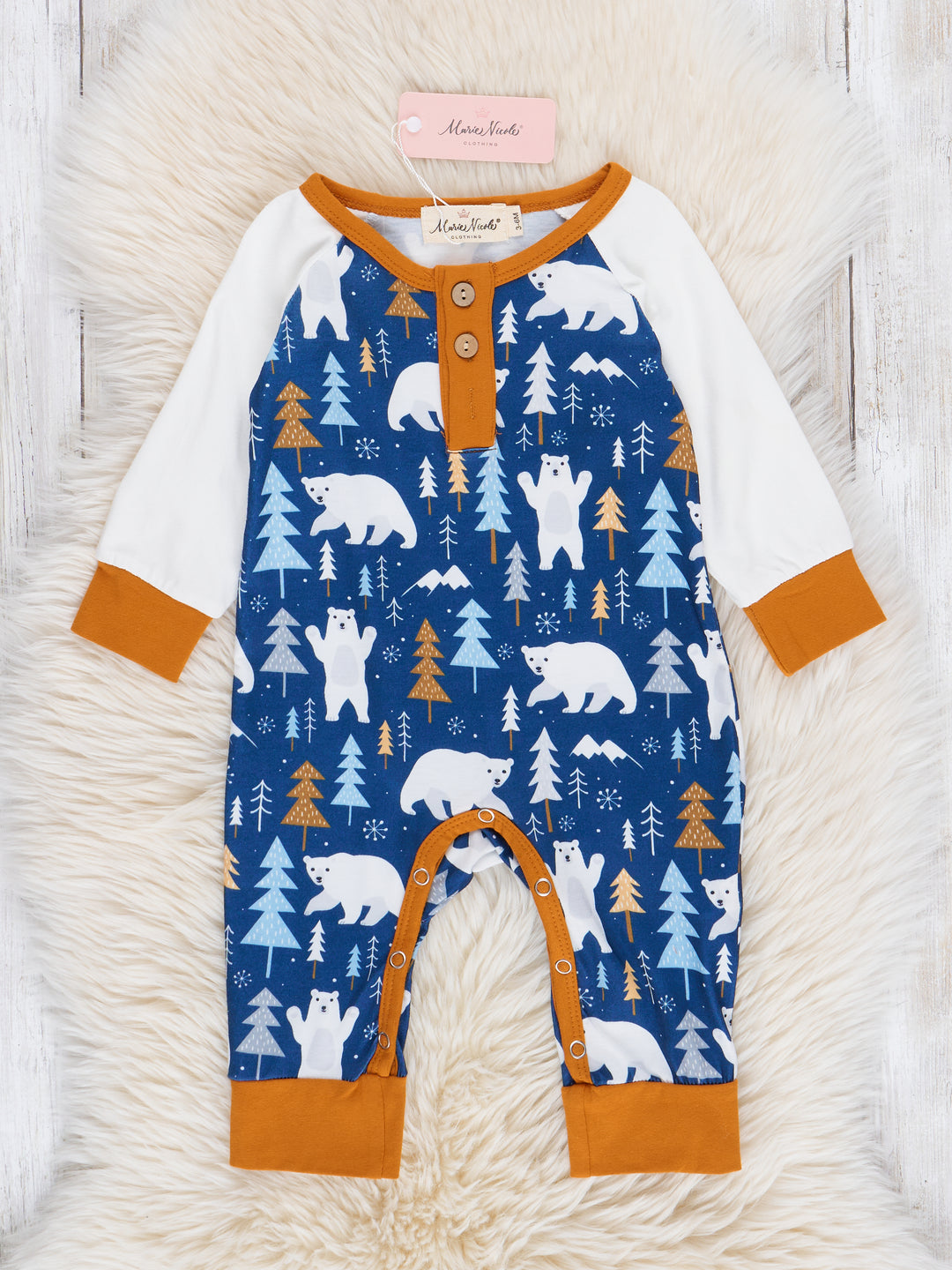 Blue Polar Bear Adventure Raglan Romper