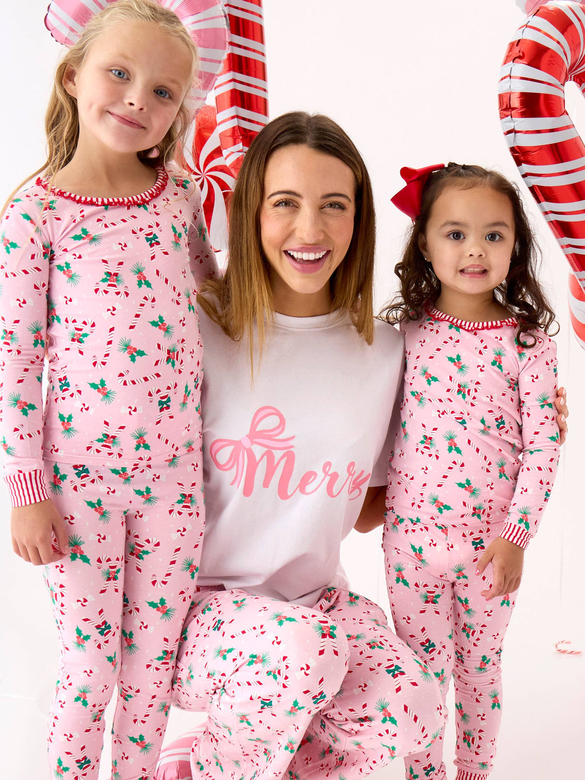 SoftSnooze™ Baby Girls Cotton Modal Holly Candy Canes Christmas Footed Ruffle One Piece Pajama