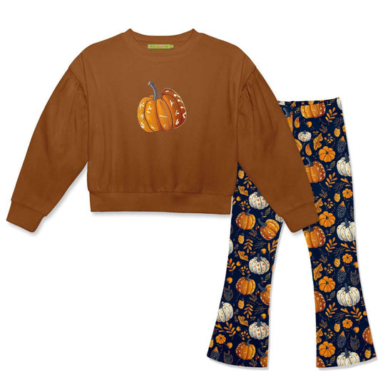 Caramel Cafe Crewneck Sweatshirt & Pumpkin Flared Legging 