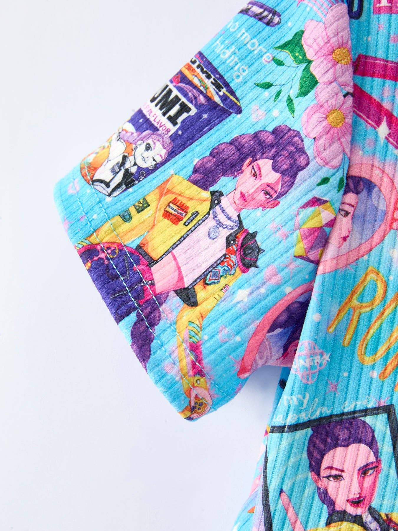 Blue Summer Pop Star Print Girl Twirly Dress Cotton Blend