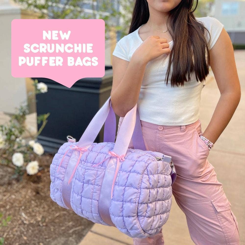 Purple Scrunchie Puffer Duffle Bag