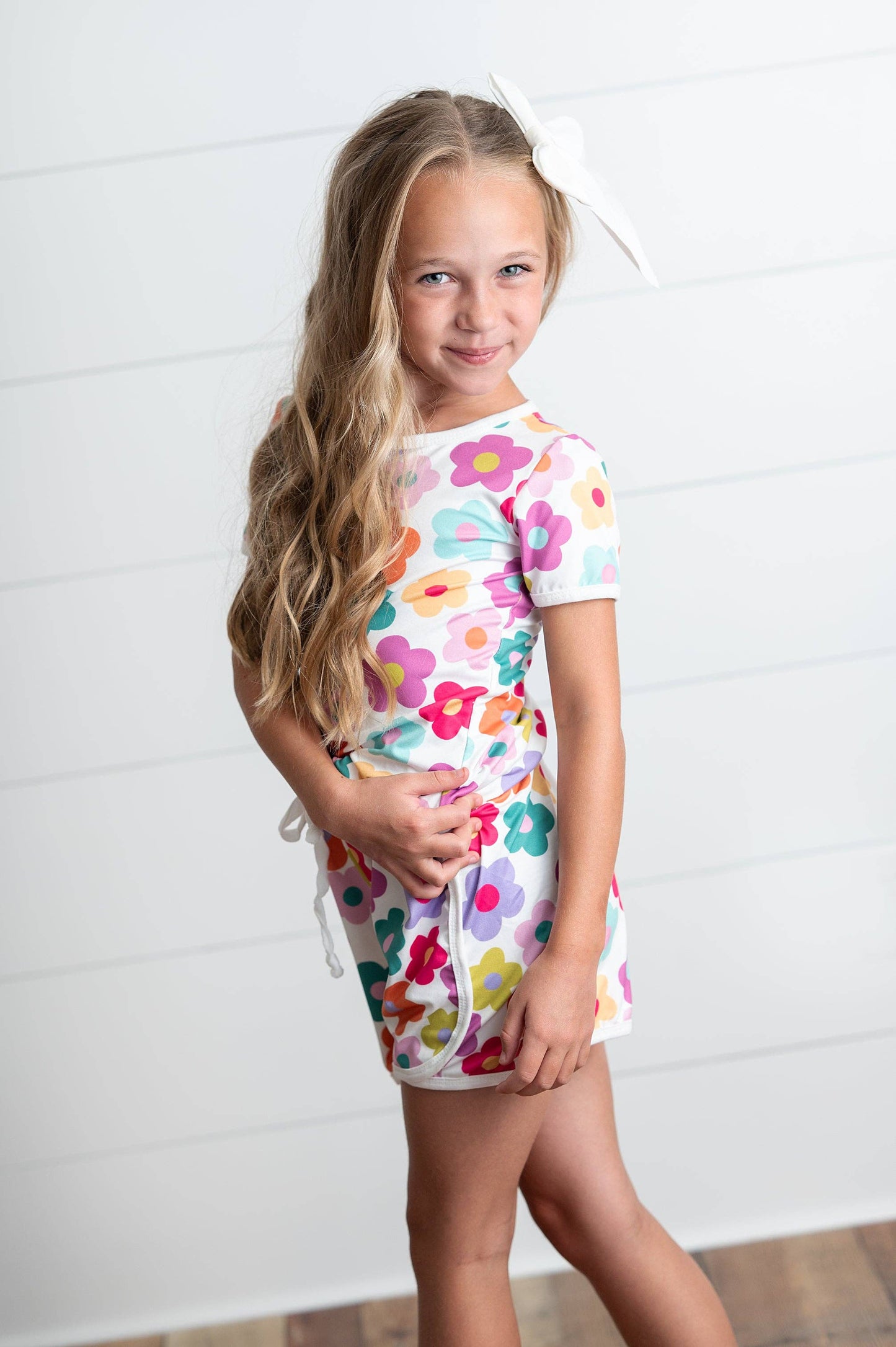 Bright Pink Teal Flower Spring Summer Short Set