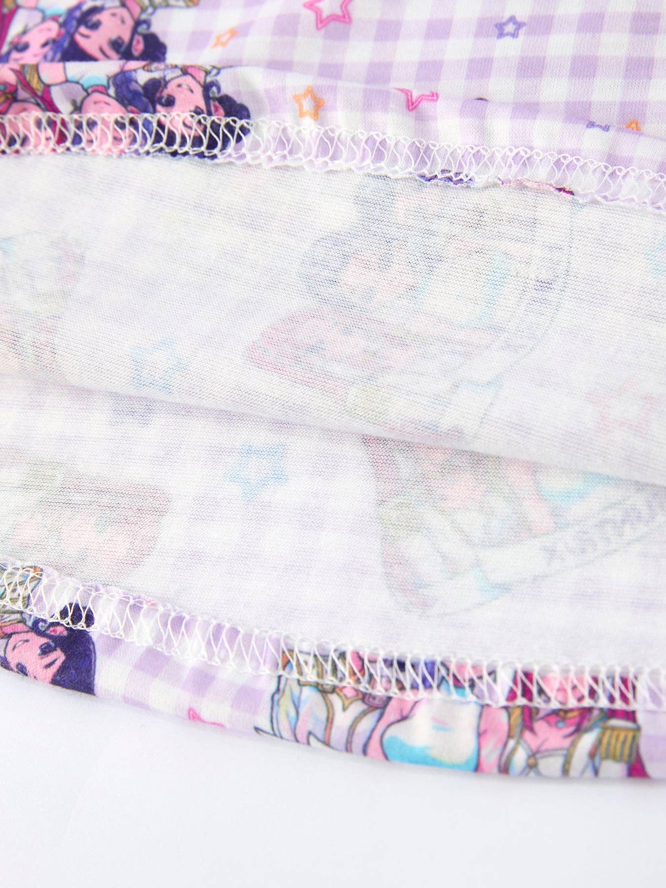 Purple Plaid Characters Print Short Sleeve Girls Dress