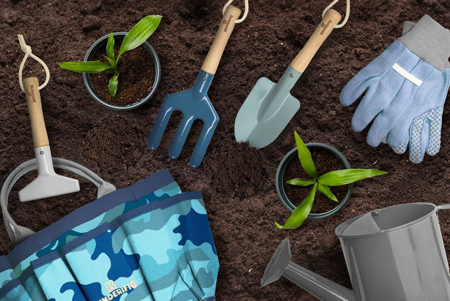 KIDS GARDENING SET, CAMO BLUE