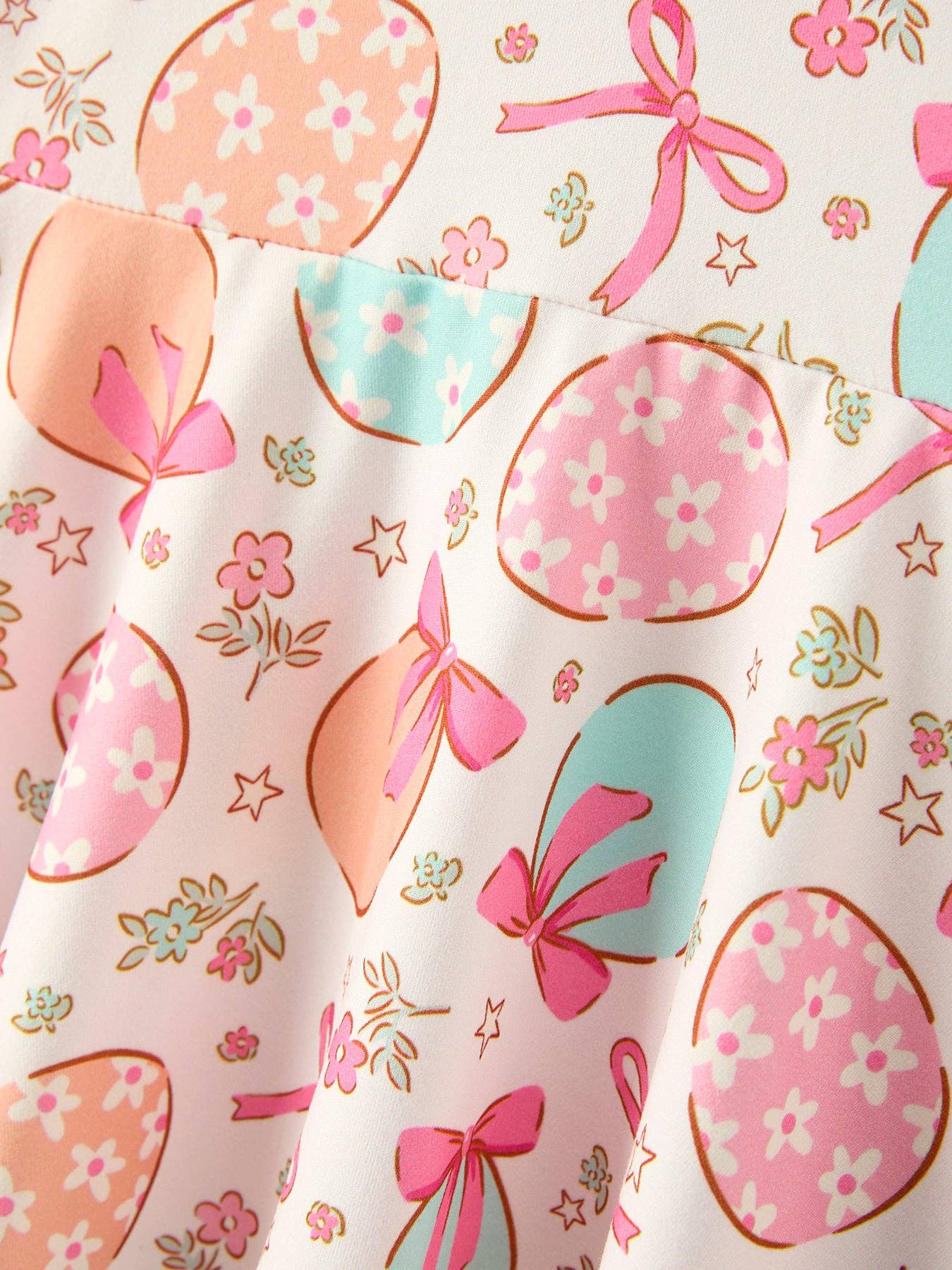 Easter Egg Bow Print Girls Short Sleeve Dress