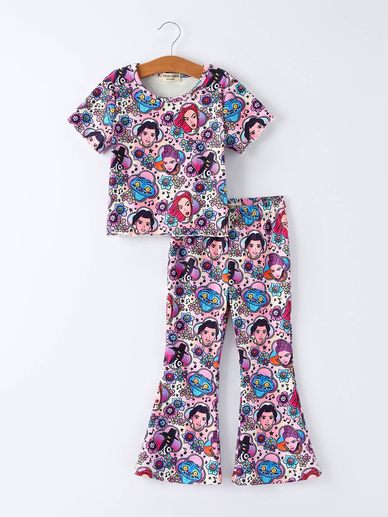 Girls Character Space Print Flare Outfit
